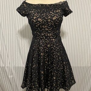 B Darlin Black Lace Off-Shoulder Mini Dress